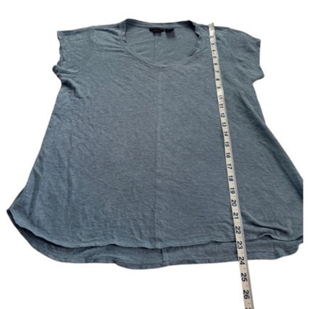 Tahari Dusty Blue 100% Linen V-Neck Short Sleeve Tee S Coastal Quiet Luxury - Picture 5 of 7